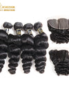 Joedir Hair Pre Colored Human Hair Bundles Brazilian Loose Wave Bundles With Frontal Closure 4 Bundles With Frontal Non Remy