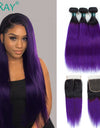 Ombre Human Hair Bundles With Closure 1b Purple 27 99j Pre Colored Hair Weave Ombre Brazilian Straight Hair Bundles With Closure