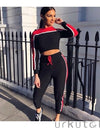 Casual Women's Tracksuit Tights Sportswear Fitness Suit For Female Clothing Workout Two Piece Jumpsuit Long Sleeve Crop Top