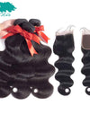 AllRun Brazilian Hair Weave Bundles With Closure Body Wave Lace Closure With Bundles Human Hair Bundles With Closure Non Remy