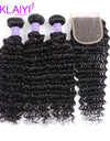 Klaiyi Hair Brazilian Deep Wave Bundles With Closure Free Part Human Hair Bundles With Closure Dark Black 4pcs Remy Hair Weaves