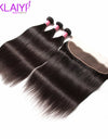 Klaiyi Peruvian Straight Hair 13*4 Lace Frontal Closure With Bundles Remy Human Hair 3 Bundles With Frontal Closure