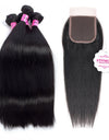 3/4 Bundles With Closure Brazilian Straight Hair With Lace Closure  Non Remy Hair Extensions Human Hair Bundles With Closure