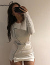 Simenual Casual Fashion Reflective Striped Two Piece Outfits Women Long Sleeve Top And Mini Skirt Sets 2019 Autumn White Set New