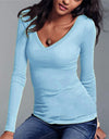 Sexy Women Long Sleeve T-shirt V-neck Slim Fit Warm Autumn Spring Basic T-shirts Tops IK88
