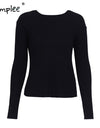 Simplee Backless bow knitted sweater women O neck casual pullover female 2017 autumn knitting jumper winter sweater pull femme