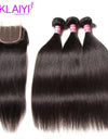 KLAIYI Hair Brazilian Straight Hair Bundles With Closure 100% Human Hair With Closure Remy Hair Weaves With Lace Closure