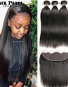 Black Pearl Brazilian Straight Hair Lace Frontal Closure With Bundles Non Remy Human Hair With Frontal 3 Bundles With Frontal