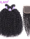 Klaiyi Hair Brazilian Kinky Curly Hair 3 Bundles With Closure 4Pcs/Lot Remy Hair Weave Human Hair Bundles With Closure