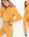 Tracksuit 2pcs Women Set Hoodies Crop Top Sweatshirt+Side Stripe Pants Hooded 2 Pieces Sets Women Clothing Suits Female